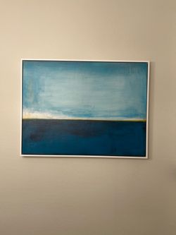 West Elm Framed Blue Abstract Wall Art – 42” x 32” Ready to Hang