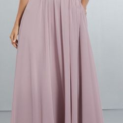 Chiffon Bridesmaids Dress with One Shoulder Flounced Sleeve