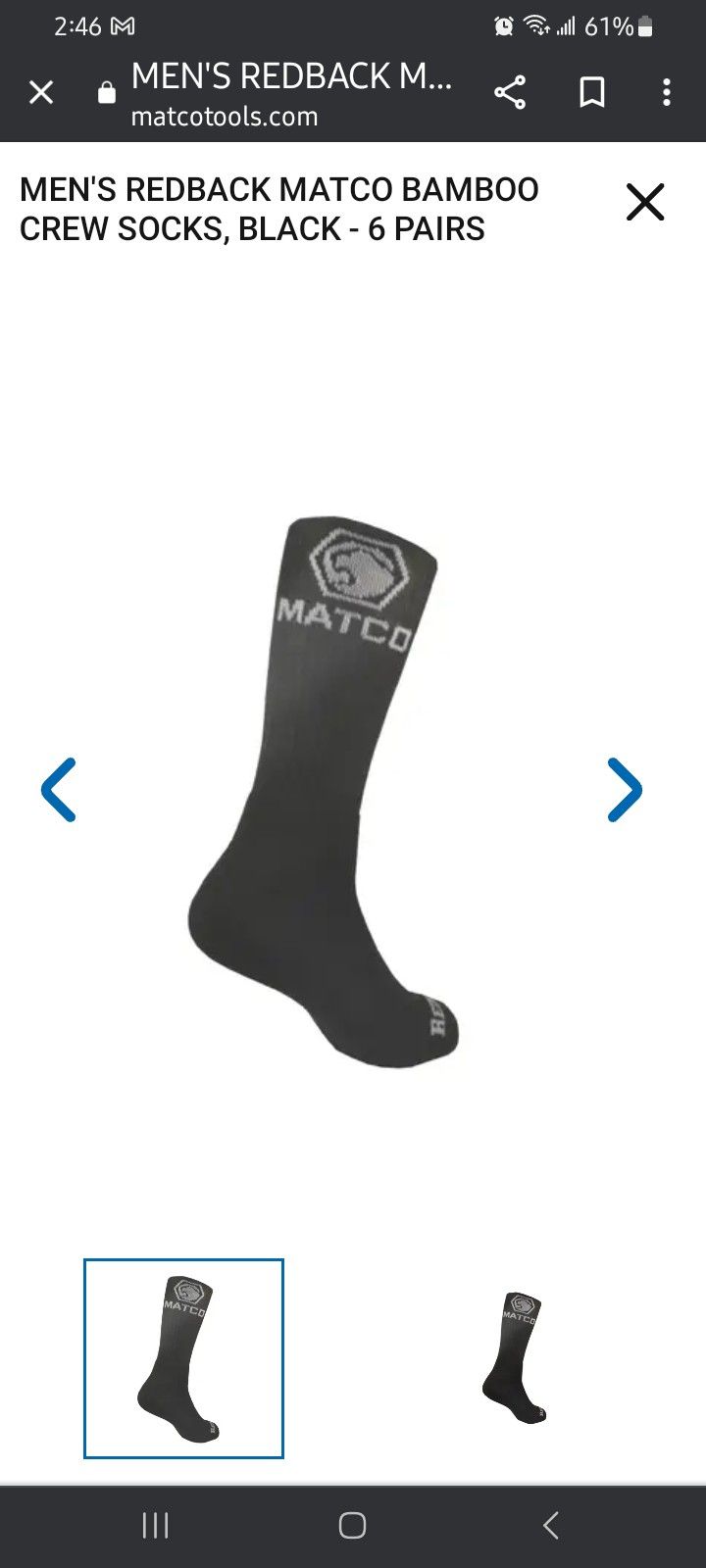 MATCO TOOLS BAMBOO WORK SOCKS 1 PAIR