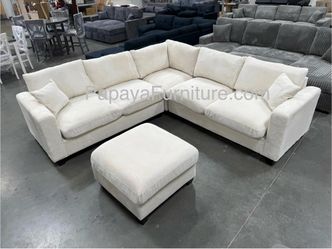 New! Plush Ivory Sectional, Sectional And Storage Ottoman, Sectionals, Sofa, Couch, Beige Couch, Ivorry Couch, Corduroy Sectional, ivory Sofa