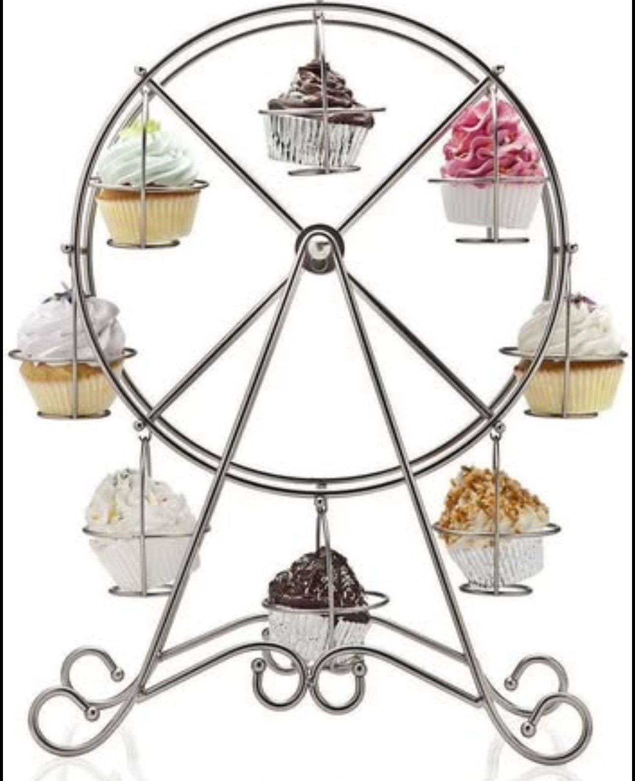 Stainless Steel Rotating Ferris Wheel Cupcake and Dessert Server, for 8 Cupcakes