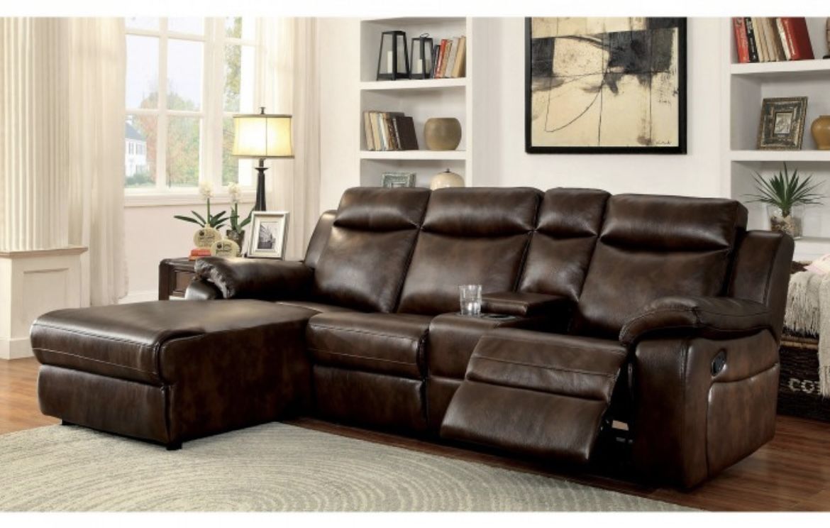 Brown Sectional Sofa With Recliner And Chaise (Free Delivery)