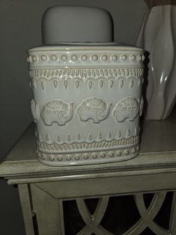 Ceramic Elephant Embossed Canister with Lid