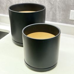 Like New Matte Black Cylinder Plant Pots (Set of 2)