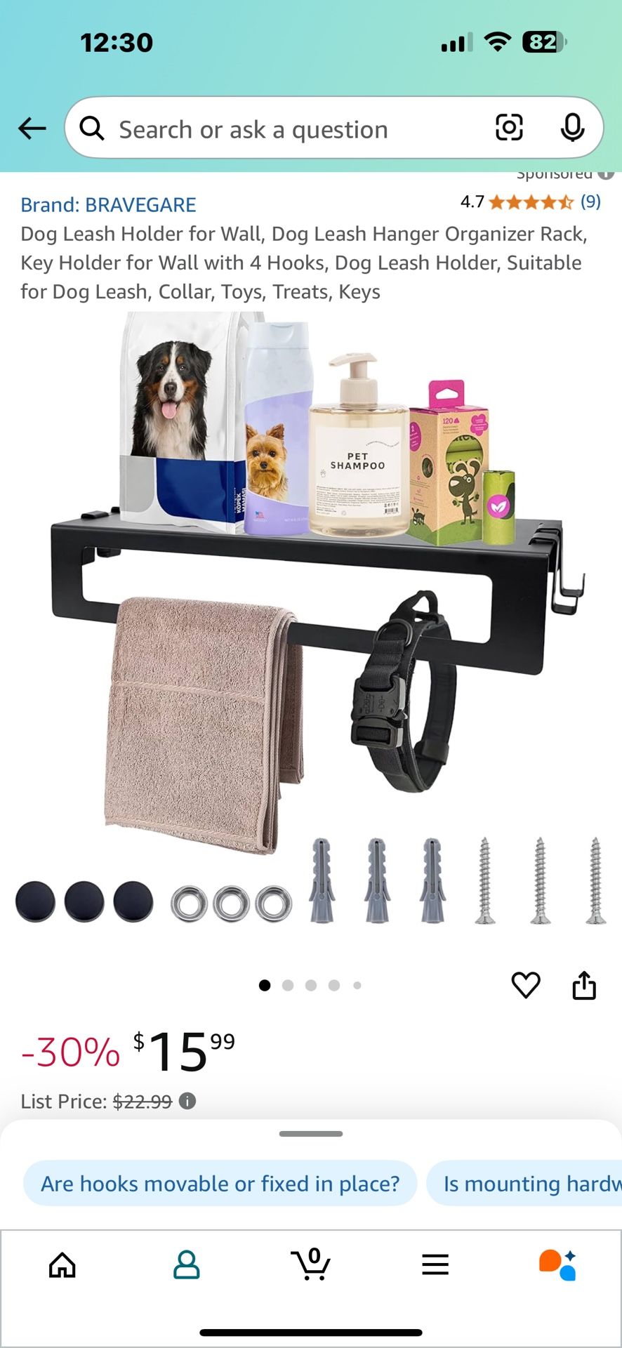 Wall Mount Dog Leash And Accessories Holder