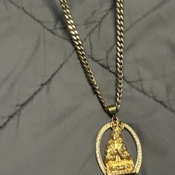 Gold Stainless Steel 13.5 Inch Chain And Pendant 