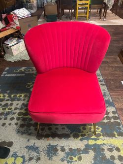 Red Velvet Channel Tufted Accent Chair