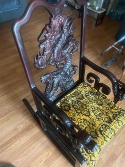Custom: dragon theme wooden rocking chair