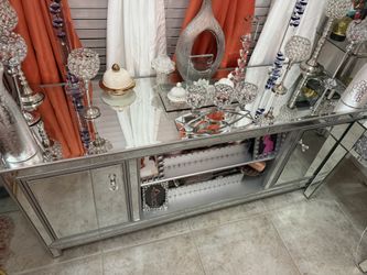 COSVALVE Silver Mirrored TV Stand for TVs Up to 65 Inches