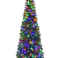 Costway 7.5-ft Pre-Lit Hinged Artificial Pencil Christmas Tree with 350 Multicolour Lights