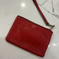 Fossil wristlet, leather, vintage red