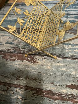 Vintage Abstract Copper Brass Gem Stone Pin