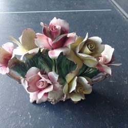 Vintage Capodimonte Italy Porcelain  Basket Centerpiece