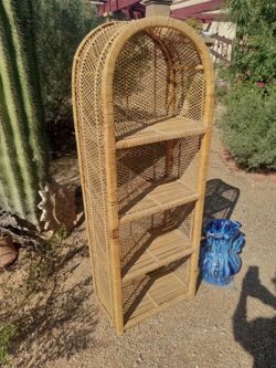 Tall Wicker Rattan Arched Etagere Shelf