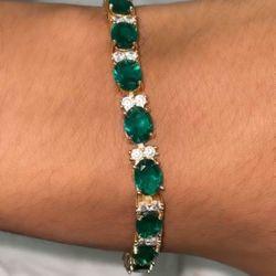 18K Gold plated Emerald & Diamond cz Tennis Bracelet