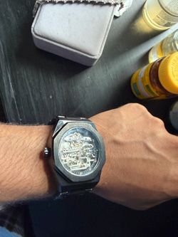 Black skeleton watch