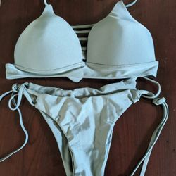 Solid Hollow Out Tie Halter Bikini Set