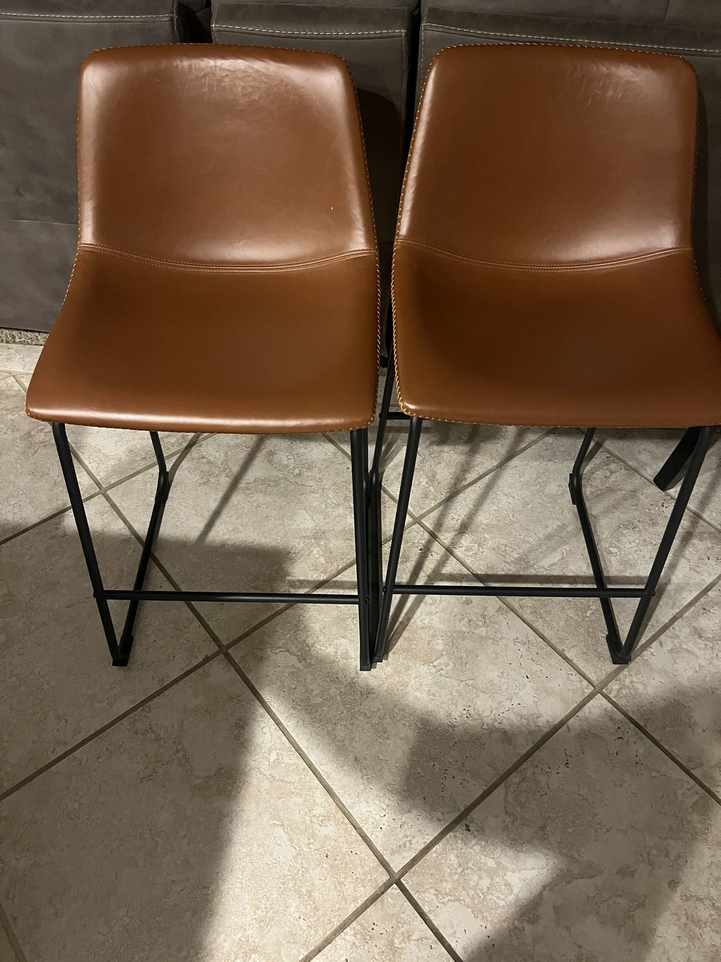Brown PLU Leather Bar Stools 26” High Seat Level