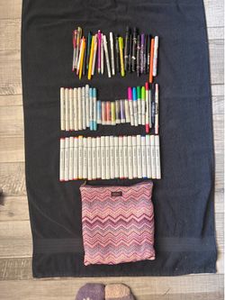 Copic Sketch Markers Lot with Other Art Supplies and Pouch