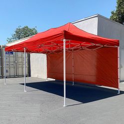 BRAND NEW $205 Heavy-Duty EZ Popup Canopy 10x20’ with (2 Sidewalls) Outdoor Gazebo, Carry Bag (Blue/Red) 