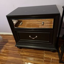 Black Mirrored 2-Drawer Nightstand