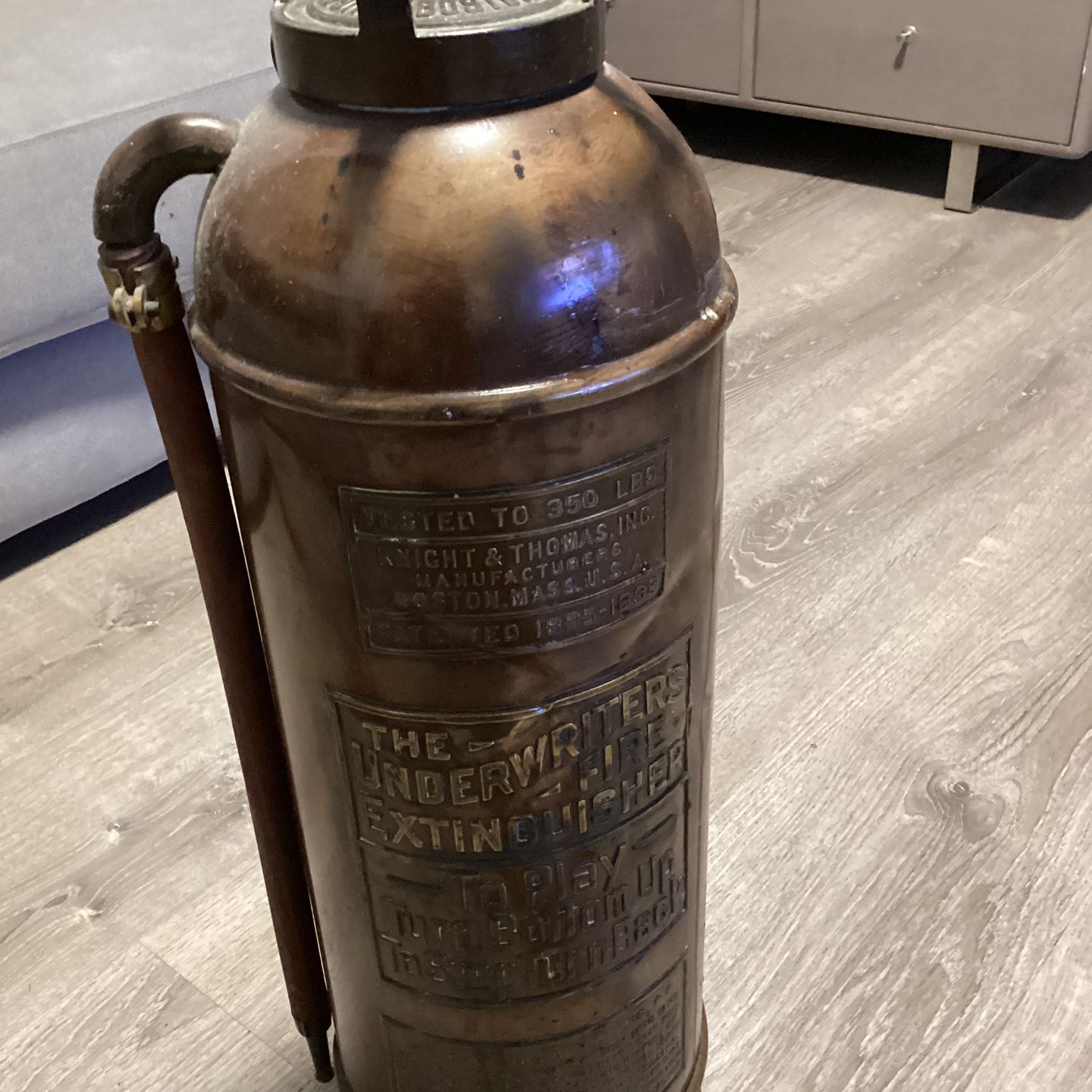 Knight & Thomas Fire Extinguisher Antique Boston Mass. REDUCED $95