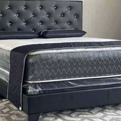 (NEW IN BOX)Black Bed Frame with rhinestones available in Full & Queen Size