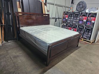 Dark Wood king Bed Frame with Mattress