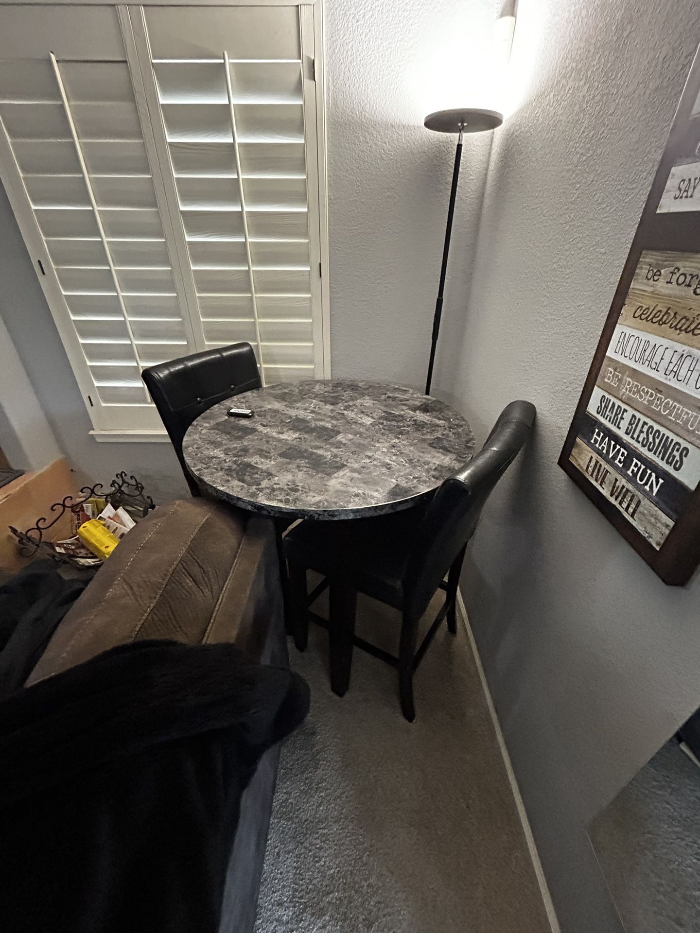 $100 Marble Like - Bistro Style Table & Fux Leather Chairs
