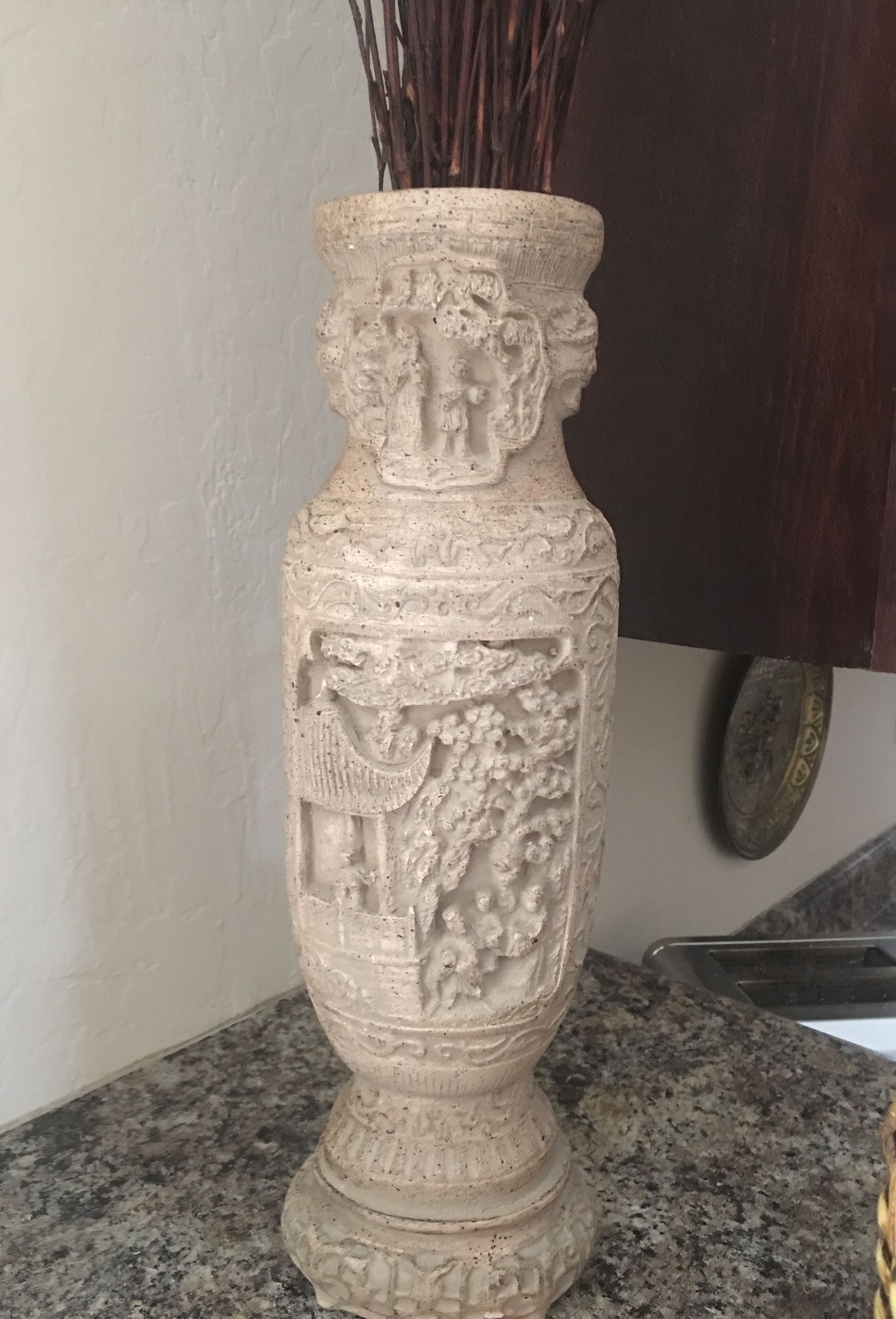 Old stone carved Chinese vase 15" tall