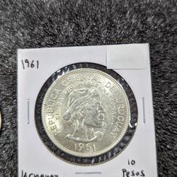 1961 Uruguay Silver 10 Pesos Uncirculated 