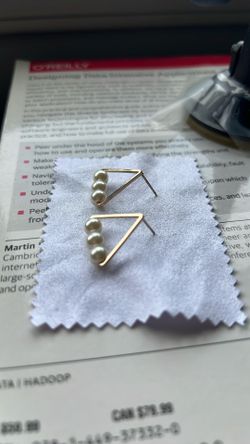 Modern Elegant Golden Pearl Triangle Earrings