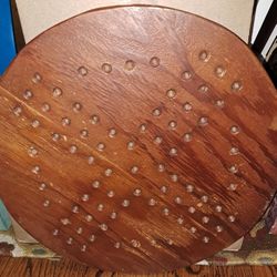 Vintage Round Wood Game Board Chinese Checkers Marbles 