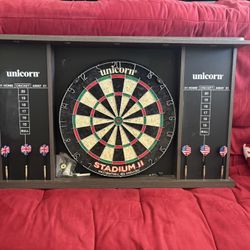 Steel Dart Board In Cabinet And Lights