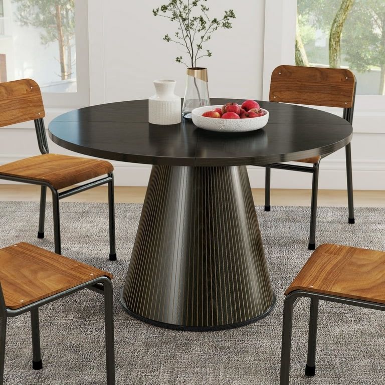 Round Dining Table for 4, 47 Inches Wood Small Dining Table for Kitchen Living Room, Black