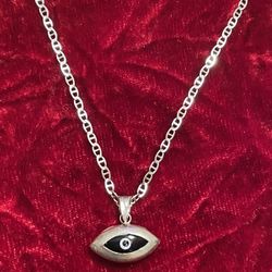 Silver Necklace With  🧿LUCKY🧿BLUE 🧿 EYES🧿Pendant 