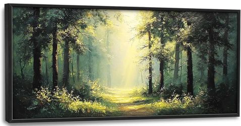 Large Green Forest Wall Art for Living Room Tree Pictures Sunshine Big Wall Decor Nature Landscape Canvas Print Oil Painting Home Framed Artwork Decor