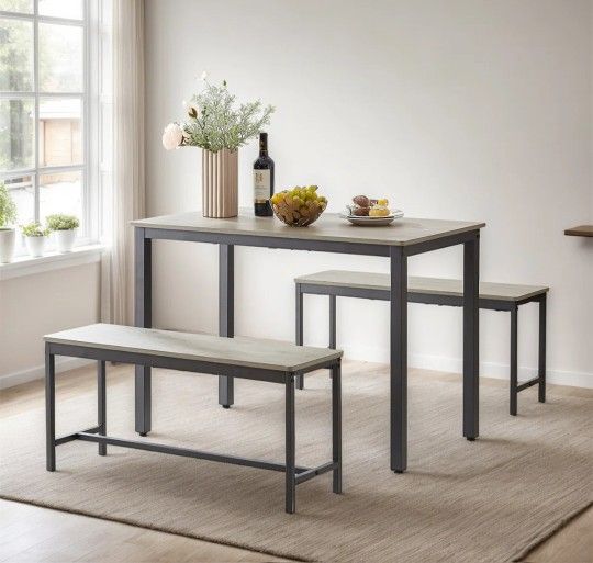 BRAND NEW 
HOMESTOCK
43.30 3-Piece Dining Table Set with Benches in for 4 People-Compact Kitchen and Dining Room Furniture in Gray
