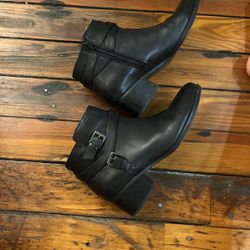 Leather Booties Slight Block Heel
