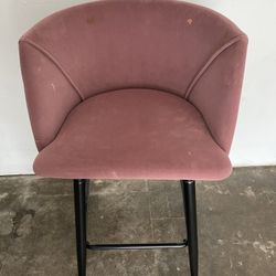 Rose Red  Metal Frame Velvet Bar Stool with Upholstered Seat