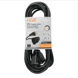 HDX
25 ft. 16/3 Light Duty Indoor/Outdoor Extension Cord with Multiple Outlet Triple Tap End, Black