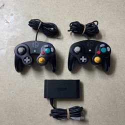 2 Original SMASH BROS. Gamecube Controllers With Adapter For Switch