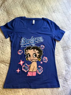 Wome Dodgers Betty Boop  size Small  V-Neck T-Shirt