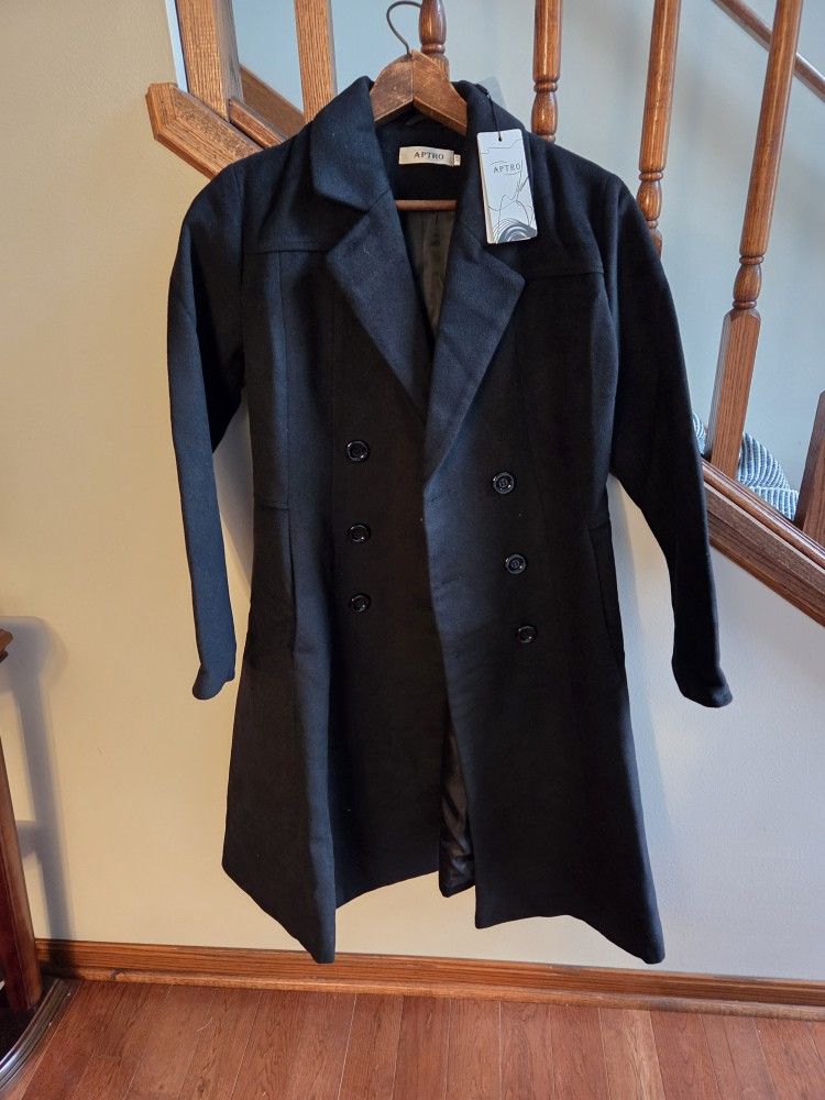 Women's New Long Black Dress Coat