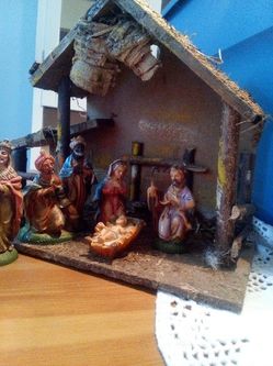 Vintage Nativity Set with Rustic Stable – $95 OBO
