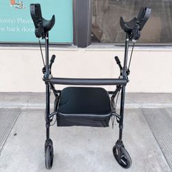 ELENKER Heavy Duty Upright Walker, Bariatric Stand Up Rollator Walker with Extra Wide Padded Seat & Backrest, Supports Up to 500 lbs, for Senior