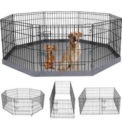 PETIME Foldable Metal Dog Exercise Pen/Pet Puppy Playpen Kennels Yard Fence Indoor/Outdoor 8 Panel 24" W x 30" H with Bottom Pad (with Bottom pad, 8 P