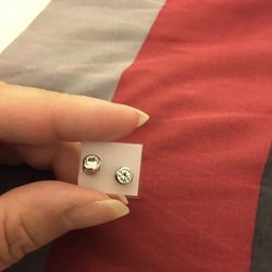 Real Silver Zircon Diamond Small Stud Earrings 