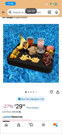 Floating drink and food tray for pool-beach-party-hot tub float 17 inch long and 11 inch wide