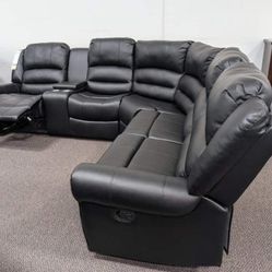 Black Bonded Leather Reclining Sectional Sofa